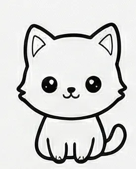 a white cat with black eyes and a black outline.webp